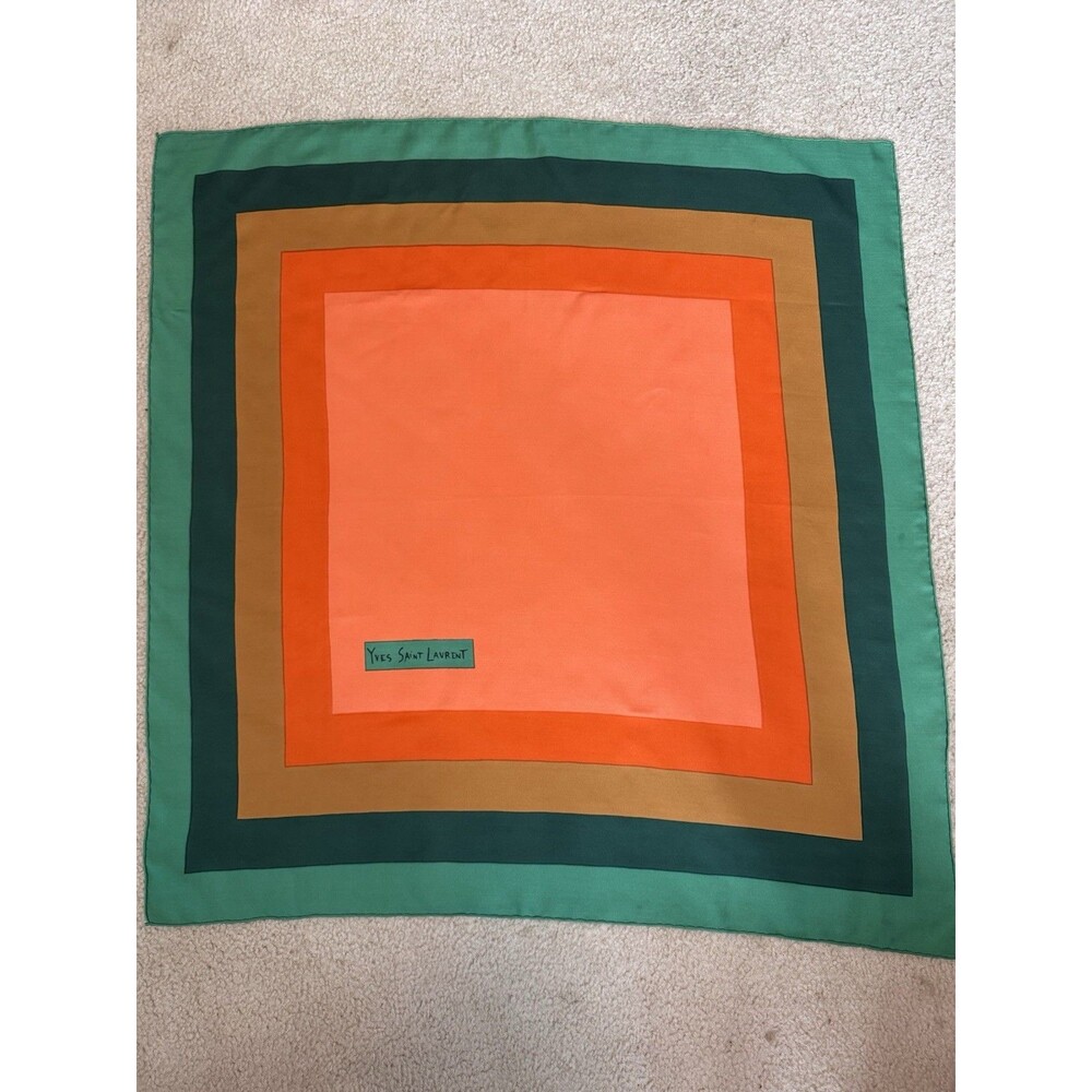 Vtg Yves Saint Laurent Silk Twill Scarf 34” Fall Color Block Foulard Hand Rolled